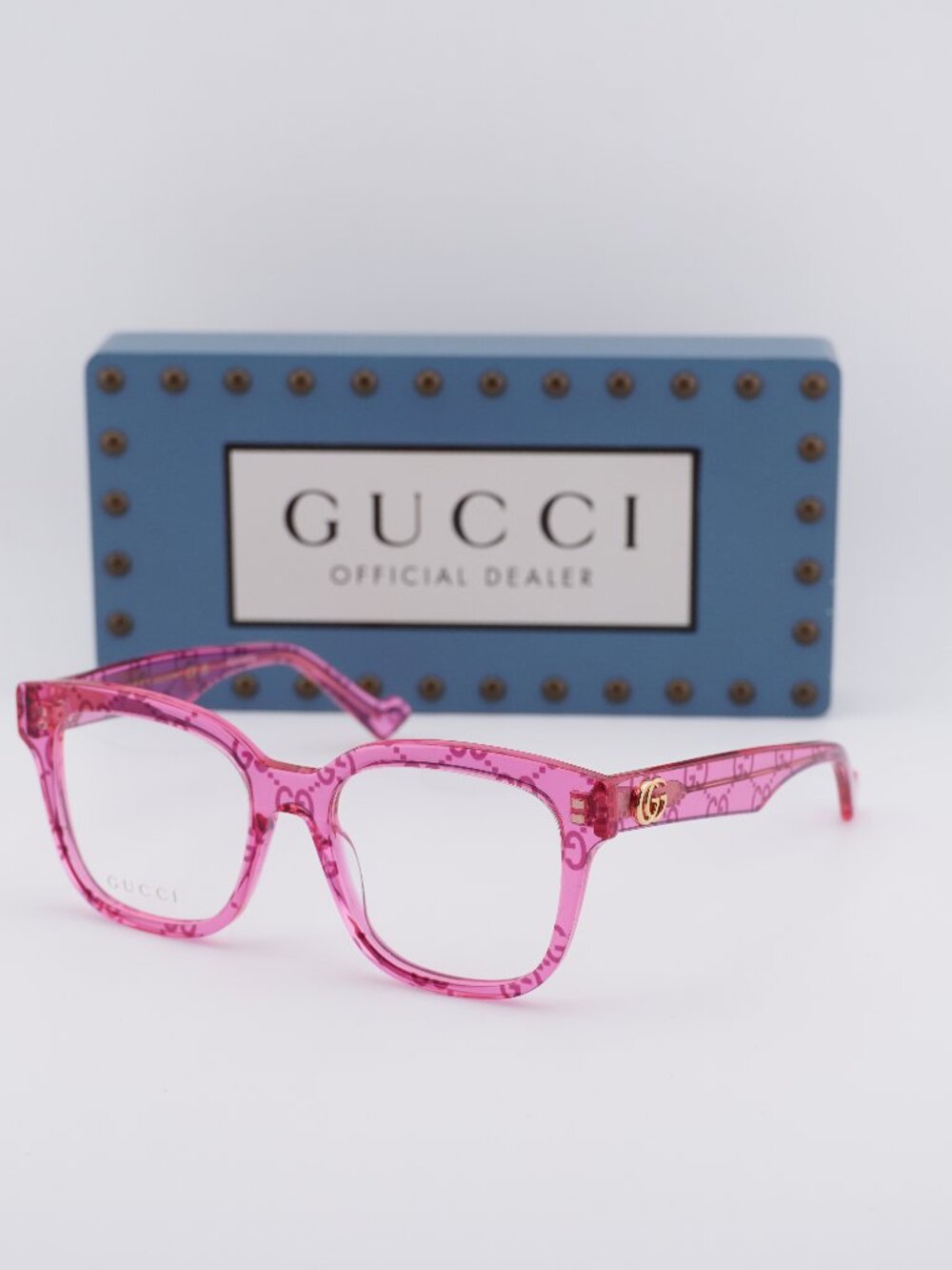Gucci GG0958O 011 Square Eyeglasses - Shiny Pink with GG Pattern 52mm